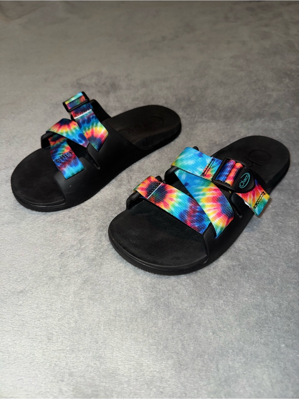 Chaco Chillos Slide Sandals Tie Dye Straps Black Sole Women's Size 8